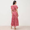 Robe fluide col v manches courtes rouge cerise femme