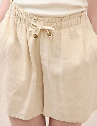 Short taille haute creme femme