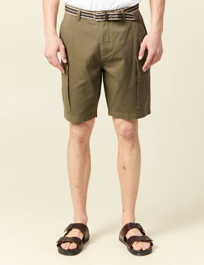 Bermuda droit cargo ceinture vert kaki homme