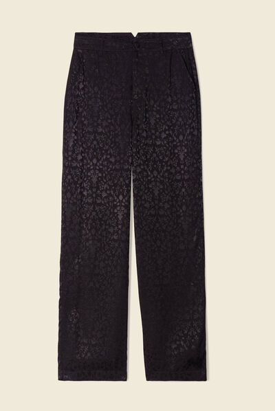 Pantalon large satin noir femme