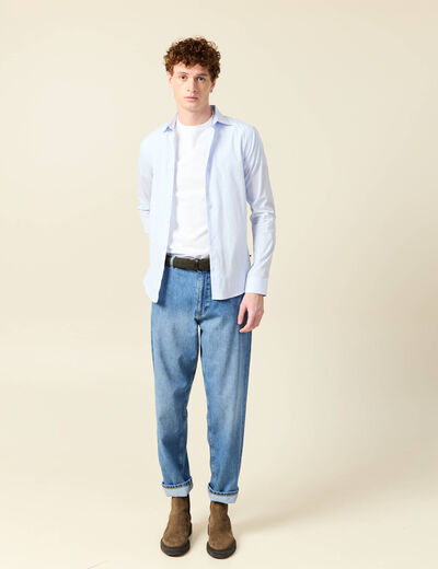 Chino droit longueur 32 en coton denim stone homme