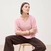 Pull droit col rond manches courtes rose clair femme