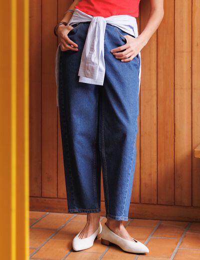 Jeans barrel taille haute 7/8&egrave;me denim brut femme