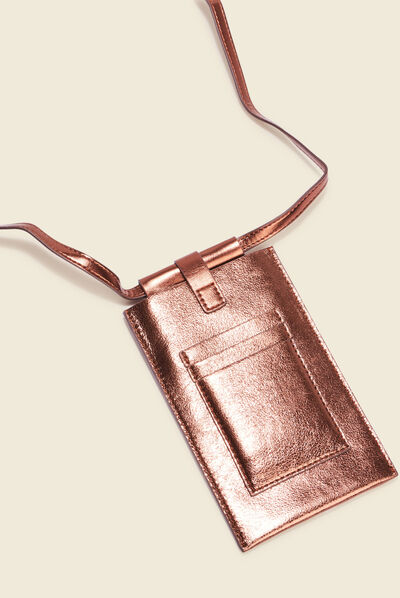 Pochette de téléphone irisée marron cognac femme