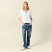 T-shirt polo droit court en coton blanc femme