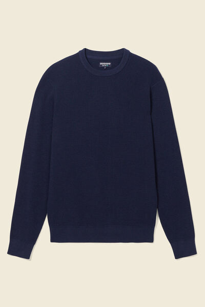 Pull manches longues col rond bleu foncé homme