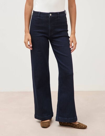 Jeans large taille haute denim brut rinse femme