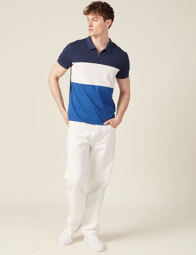 Polo manches courtes zippé bleu marine homme