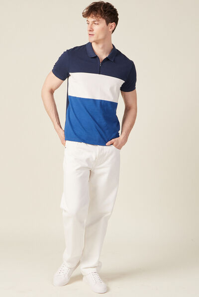 Polo manches courtes zippé bleu marine homme