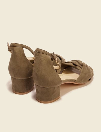 Sandales à talons suédine vert kaki femme
