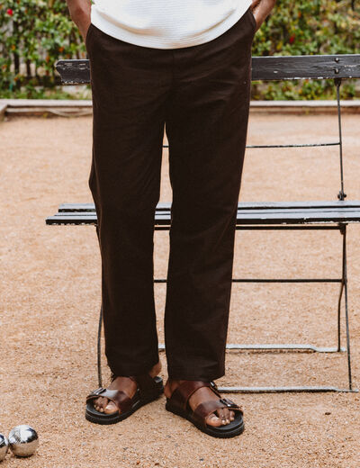 Pantalon coupe straight marron fonc&eacute; homme