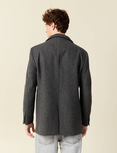 Manteau droit mi-long col montant gris fonc&eacute; homme