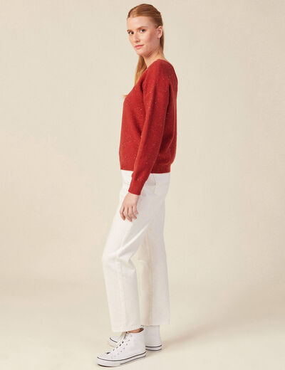 Pull manches longues sequins rouge foncé femme