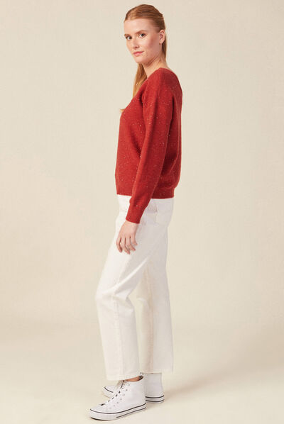 Pull manches longues sequins rouge foncé femme