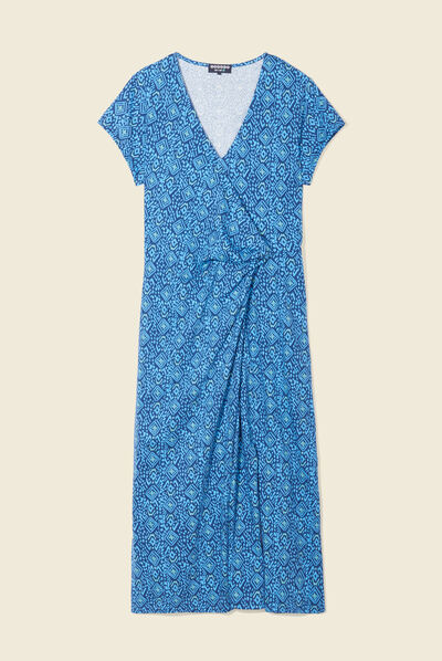Robe midi droite drapée bleu femme