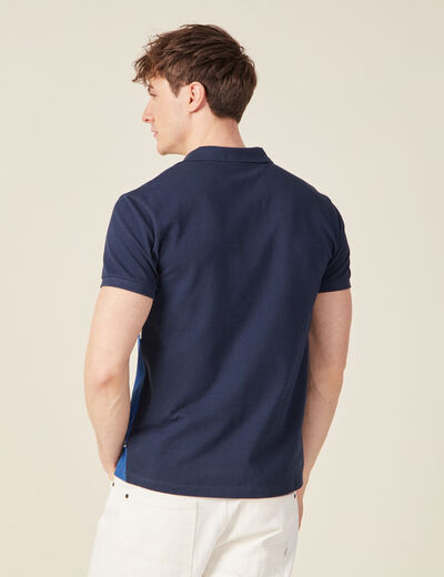Polo manches courtes zippé bleu marine homme