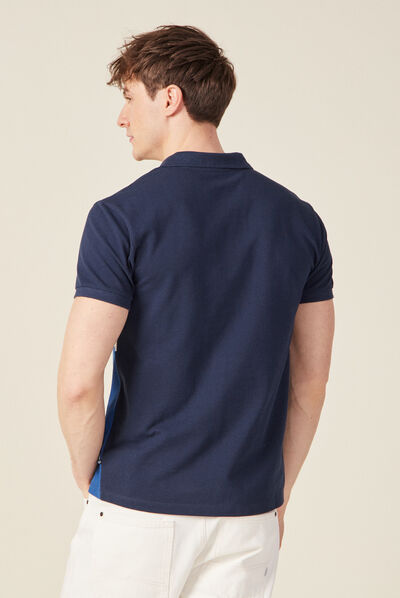 Polo manches courtes zippé bleu marine homme