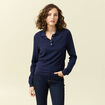 Pull ajouré manches longues en coton bleu marine femme
