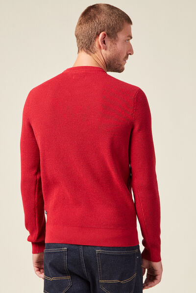 Pull manches longues col rond rouge foncé homme