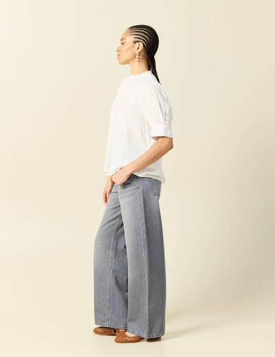 Blouse manches courtes col rond ecru femme