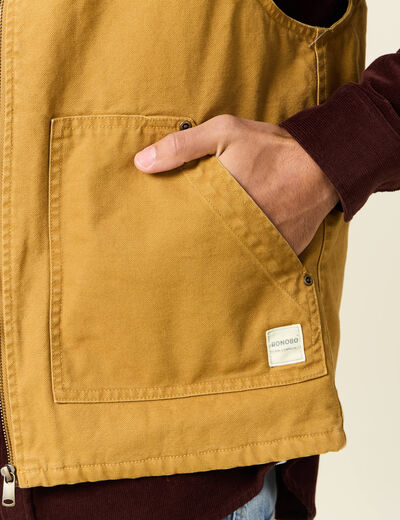 Blouson sans manches col teddy camel homme