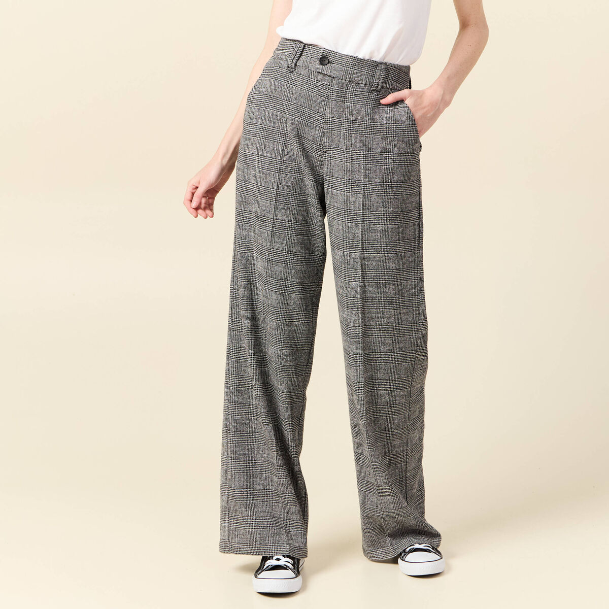 Pantalon large à pinces noir femme
