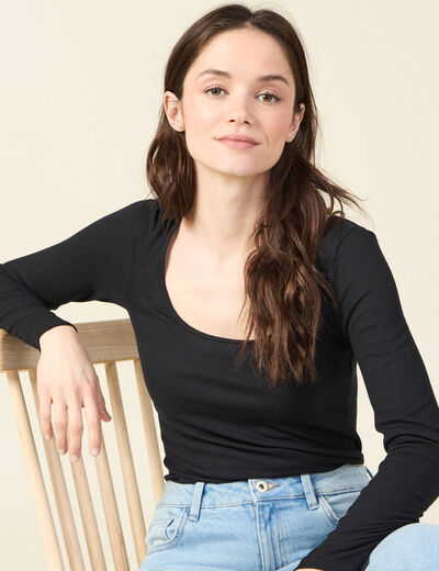 T-shirt côtelé éco-responsable noir femme