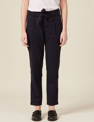 Pantalon carotte ceinturé bleu marine femme