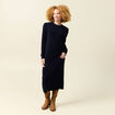 Robe manches longues bleu fonc&eacute; femme