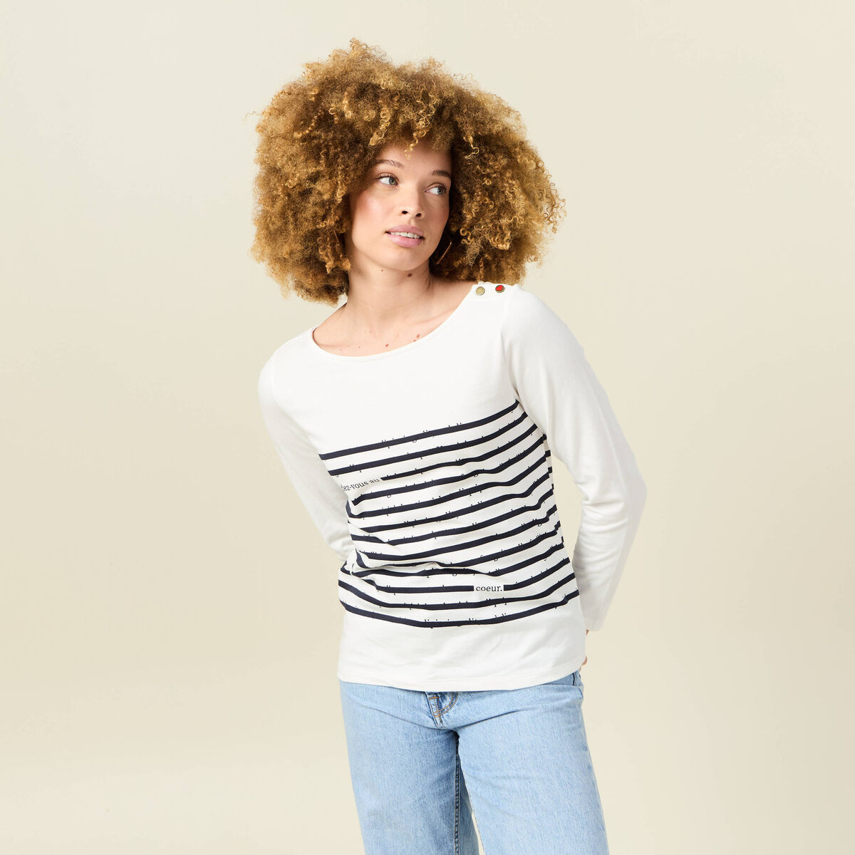 T-shirt manches longues ecru femme