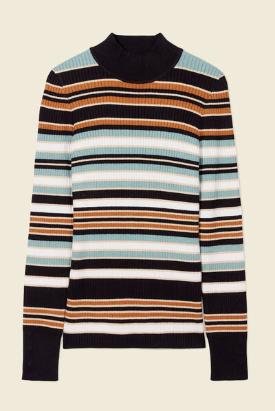 Pull manches longues côtelé marron femme