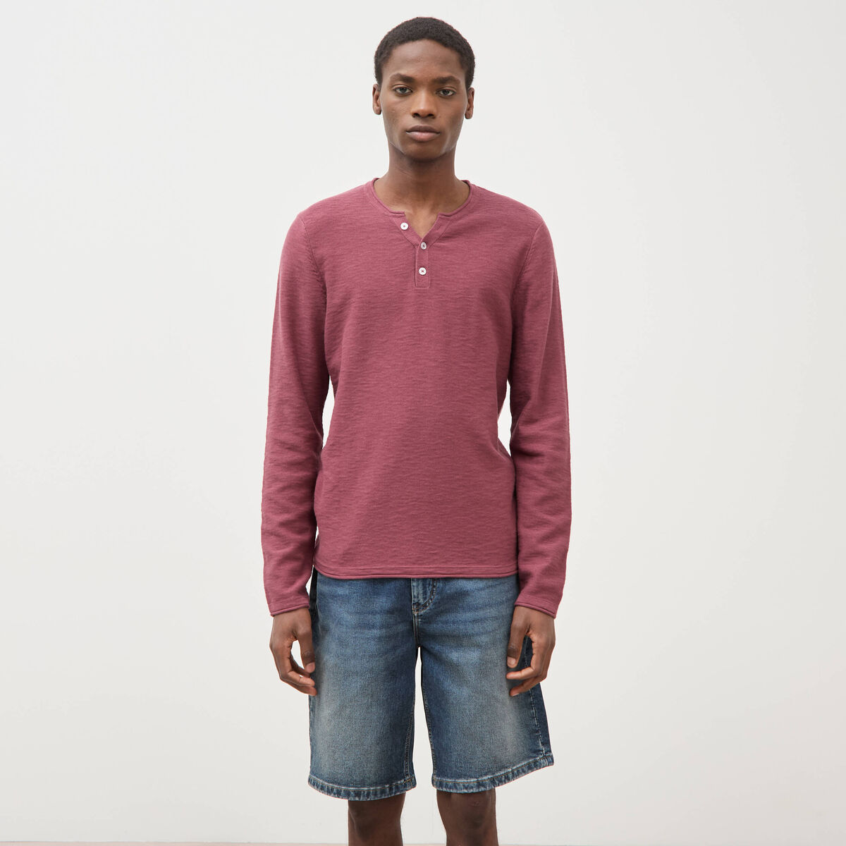 Pull manches longues vieux rose homme