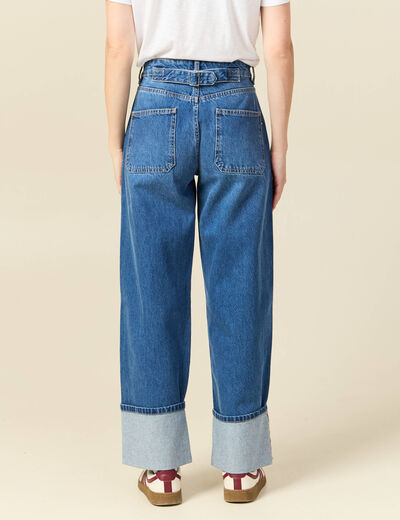 Jeans wide large taille haute denim stone femme