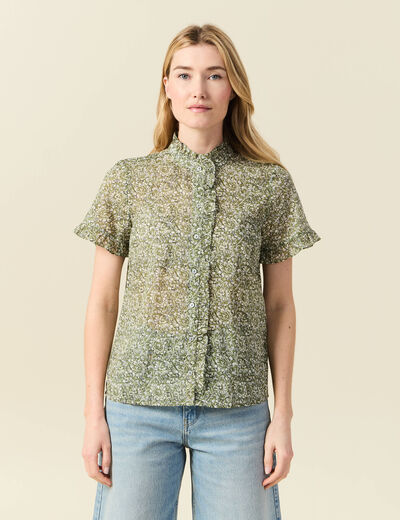Chemise manches courtes vert kaki femme