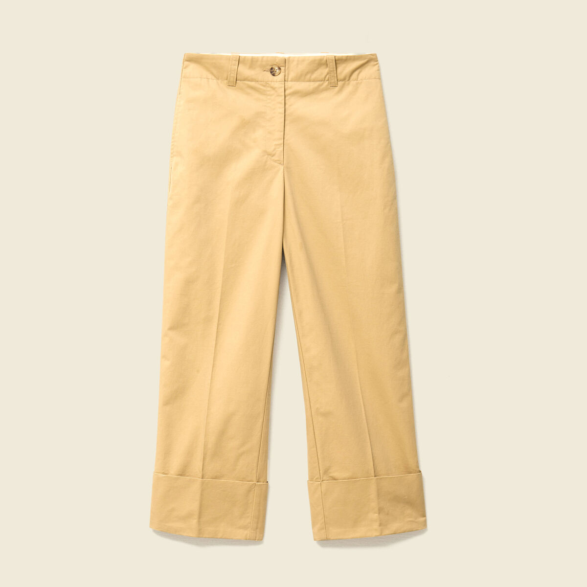 Pantalon large cropped taille haute beige femme