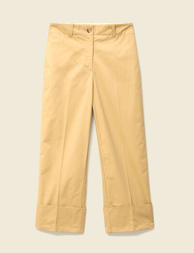 Pantalon large cropped taille haute beige femme