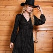 Robe longue évasée fluide noir femme