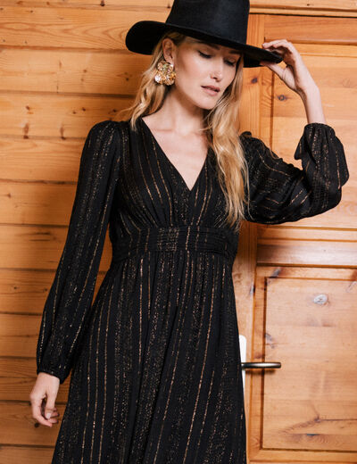 Robe longue évasée fluide noir femme