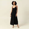 Robe longue droite satin noir femme