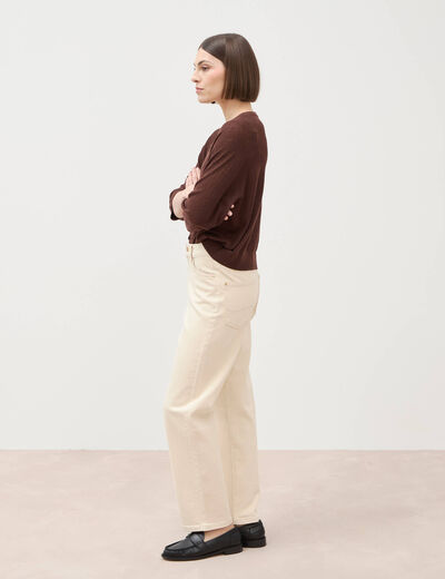 Jeans straight 7/8&egrave;me taille haute ecru femme