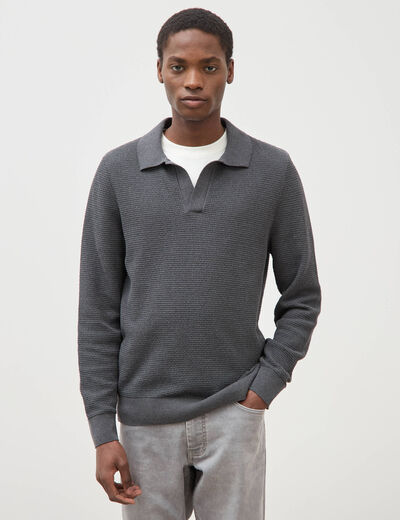 Pull manches longues gris fonc&eacute; homme