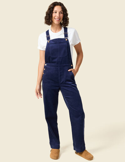 Combinaison salopette en velours c&ocirc;tel&eacute; bleu marine femme