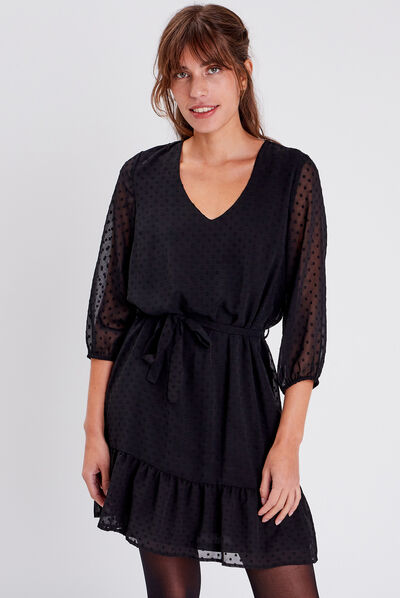 Robe trapèze manches 3/4 noir femme