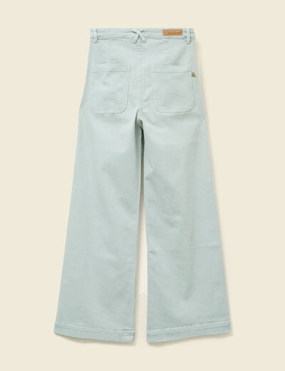 Pantalon large taille haute en jeans vert kaki femme
