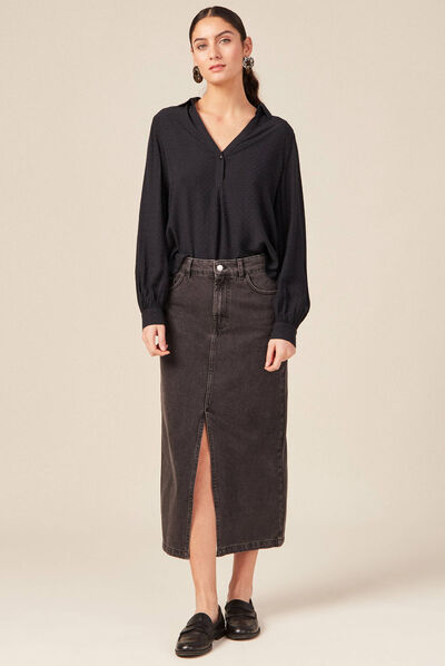 Blouse manches longues noir femme