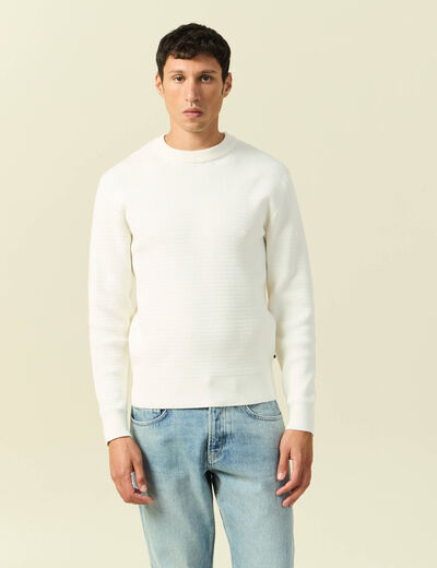 Pull col rond manches longues ecru homme