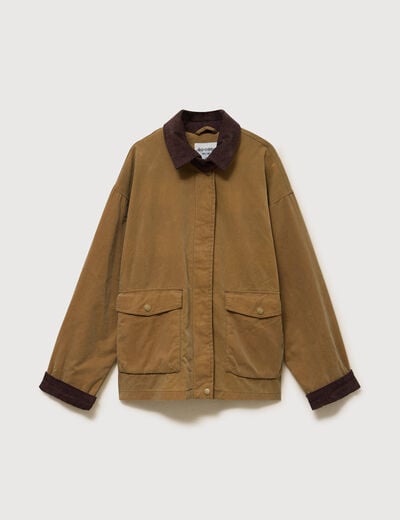 Parka oversize courte col classique camel femme
