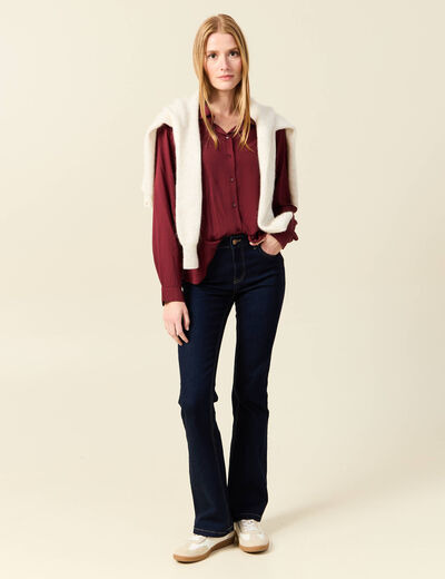 Chemise manches longues fluide bordeaux femme