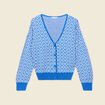Gilet manches longues boutonné bleu femme