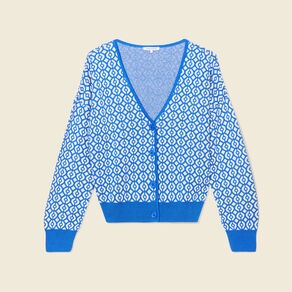 Gilet manches longues boutonné bleu femme